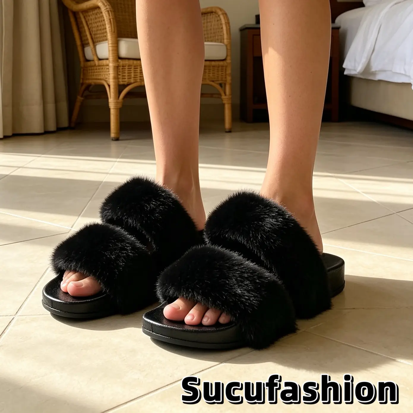 New style fashionable double-row wool slippers for ladies, loose and versatile slippers, available in multiple colors and lightweight.