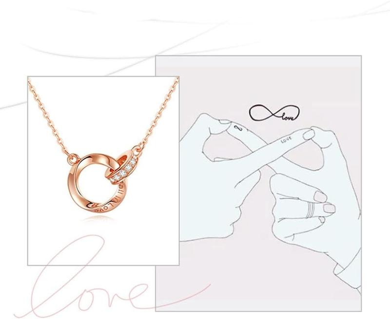 CAROVO Double Interlocking Circles Necklace, Cubic Zirconia Necklaces for Women, infinity Pendant Necklace 14K Gold Plated, Jewelry Gifts for Women Girls, Anniversary Birthday Christmas