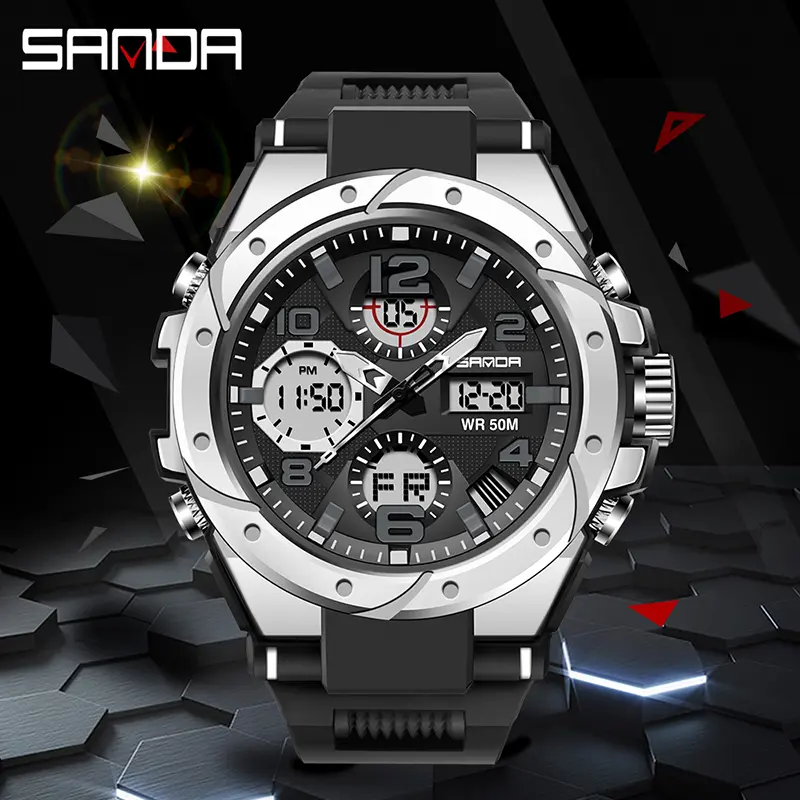 Men's Multifunctional Dual Display Sports Watch, Waterproof Digital Analog Quartz Wristwatch with LED Backlight, Alarm, Stopwatch and Date Function for Outdoor and Daily Use