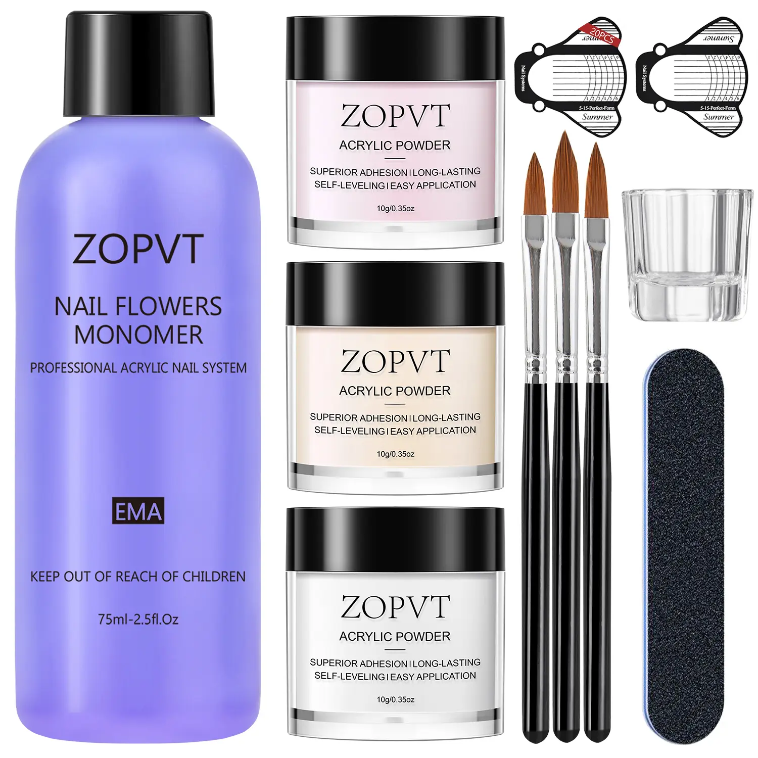 Acrylic Nail Art Manicure Kit, 10g Nude Clear Transparent Powder, 75ML Acrylic Liquid, Carving Brush Set, Home DIY Extension Tool, Nail Art Tools, Nail Art Kits