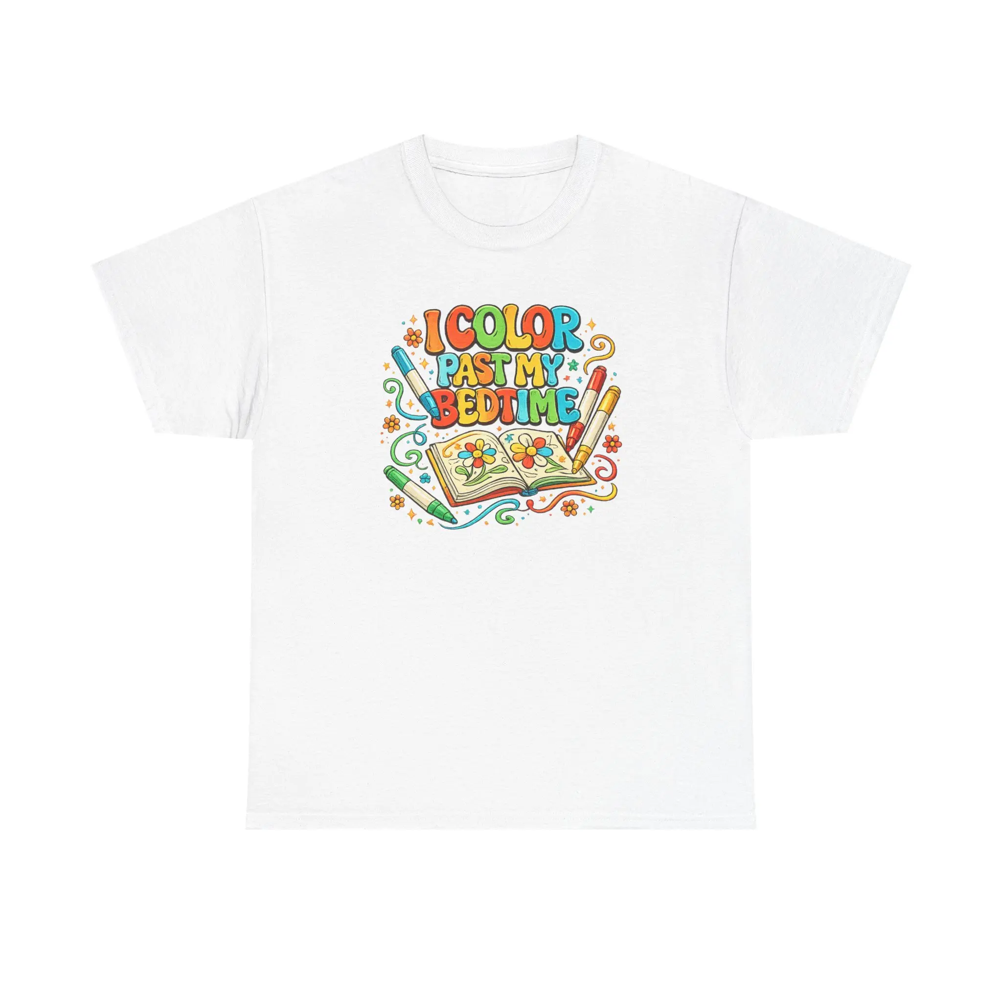 Men's Ribbed Cotton Comfortable Fabric Fit T-Shirt - "I Color Past My Bedtime" Cute Colorist Top