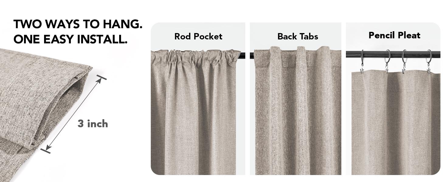 Deconovo Linen Total Blackout Curtains ,2 Panels Thermal Insulated Room Darkening Drapes for Bedroom Living Room, Rod Pocket/Back Tabs, Soft Window Drape, Modern Home Curtain