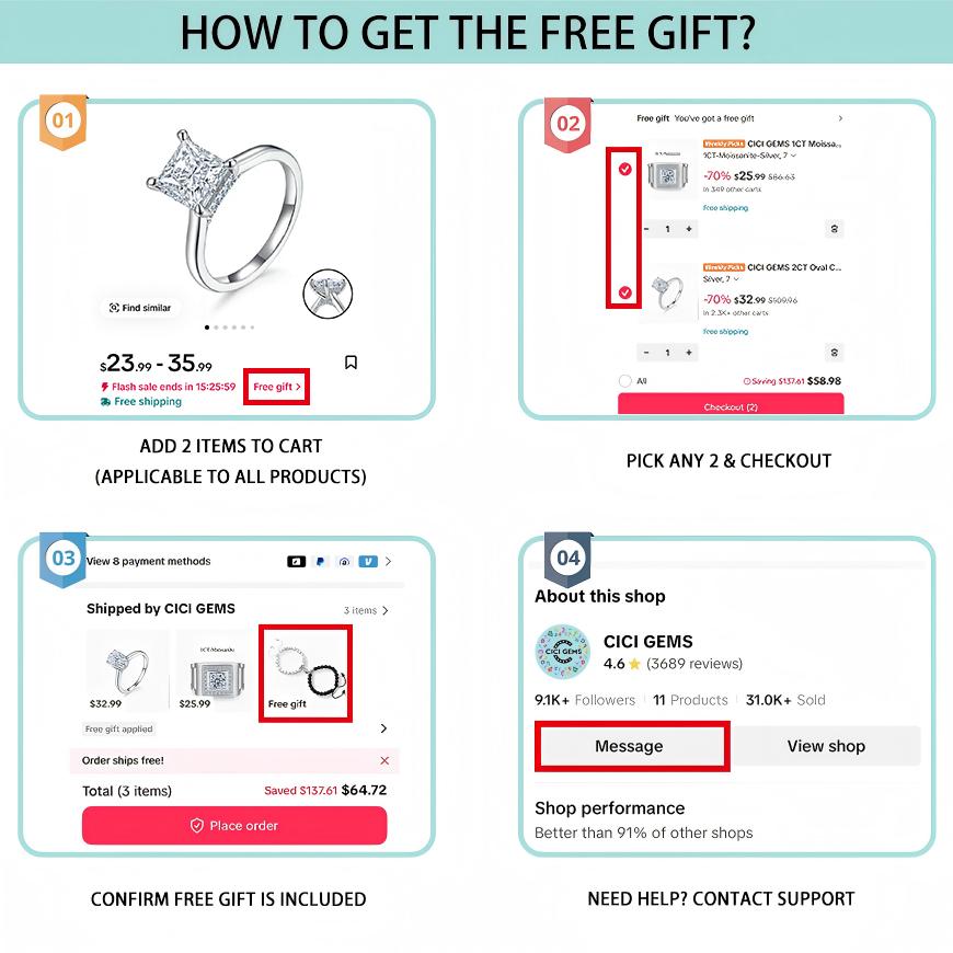 CICI GEMS 2CT Princess Cut Moissanite Hidden Halo Ring for Women D VVS1 Stackable 18K Gold Plated Lab-Created Hypoallergenic Wedding Engagement Anniversary Gift Fine Jewelry