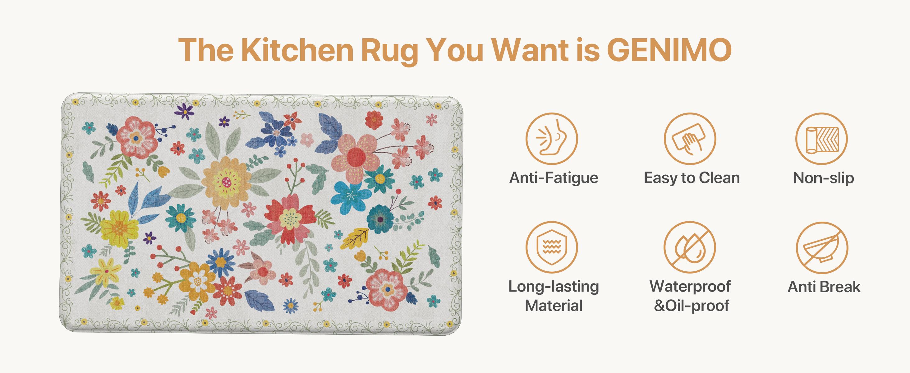 GENIMO Kitchen Mats for Floor 2PCs, Washable Anti-Fatigue Mat for Cushioned, Waterproof Kitchen Runner, Pet Friendly Rug Comfy Rug, Non Slip Ergonomic Comfort Standing Mat for Home, Runner, Office, Sink, Laundry