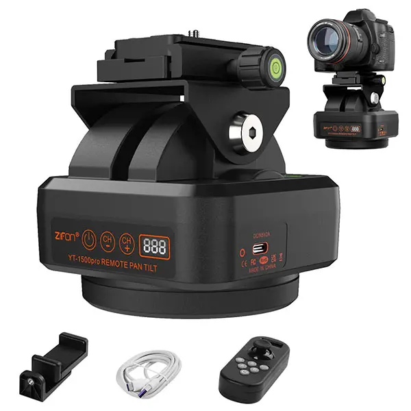 Zhifeng YT-1500 Pro Cordless Aluminium Alloy Auto Motorized Rotating Panoramic Gimbal Stabilizer - Mobile/Camera Tripod Head, Remote Control, AI Follow, Live Function, 2kg Load, Polycarbonate Parts, AAA Battery-Powered for Filming & Picture Capture