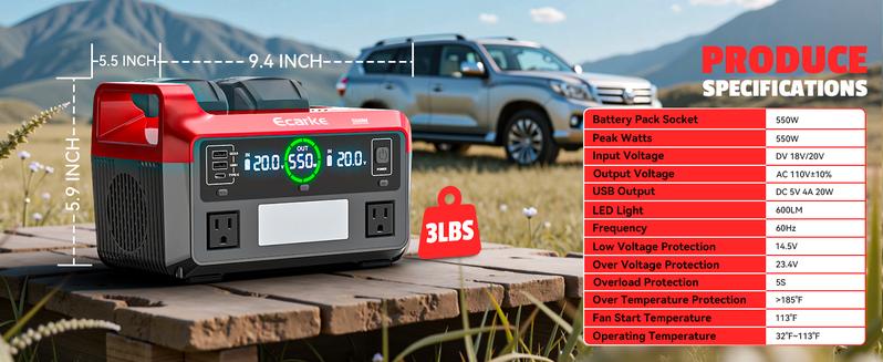 550W Power Inverter Compatible with Milwaukee 18V Battery, Battery NOT Included, Power Station DC 18V to AC 110V Pure Sine Wave, Battery Power Adapter 2 USB-A & 1 Type-C & 2 AC Outlet, Generator Phone Charger LED Light Camping Emergency