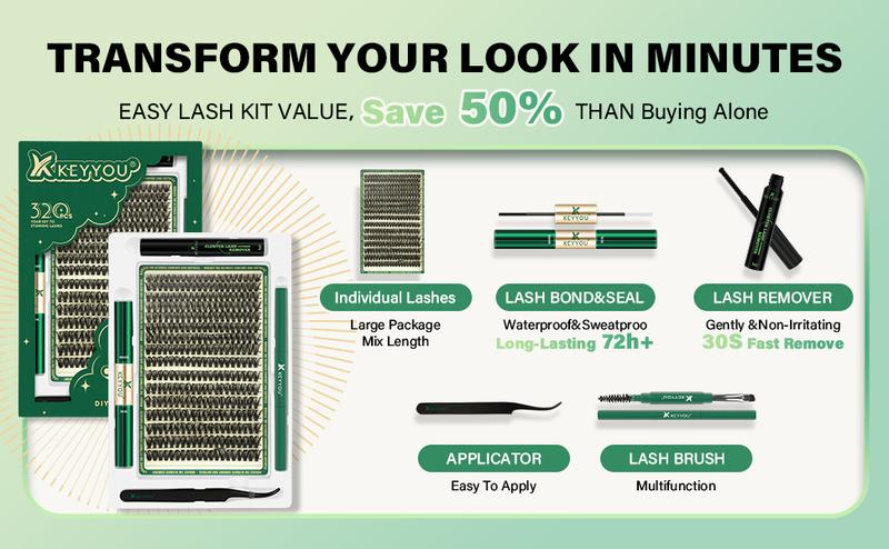 KEYYOU DIY Lash Clusters Kit 60D 70D 80D 90D Individual Lashes D Curl 8-18MIX Waterproof Ultra Soft & Comfortable Lash Extension Makeup High Quality Eyelashes Cosmetic TikTok Shop FebruaryFaves