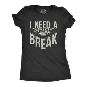 Womens I Need A Break T Shirt Funny Sarcastic Pool Ball Billiards Joke Graphic Tee Funny Womens T Shirts Cute Vintage Fashion Casual Ladies T-Shirt Gift  Tops for Women Funny Nerd Top Women's Novelty Tees Black