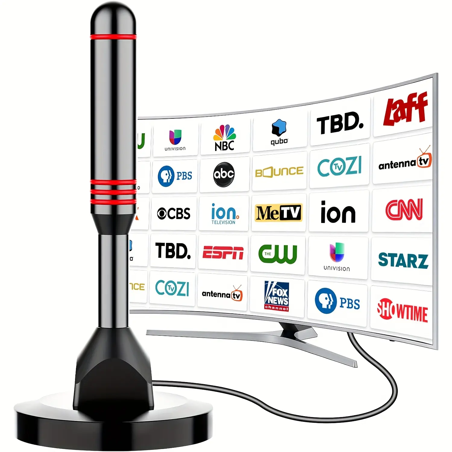 Indoor digital TV antenna, HDTV Antenna, suitable for smart TVs, 360° omnidirectional long-distance reception, with powerful magnetic base, supports local channels, suitable for users without cable TV, easy to install, Digital Signal Antenna