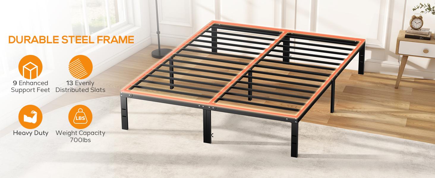 Bed Frame - Heavy Duty Metal Platform Bed Frames Queen Size with Storage Space Under Frame, 14 Inches, Sturdy Steel Slat Support, No Box Spring Needed