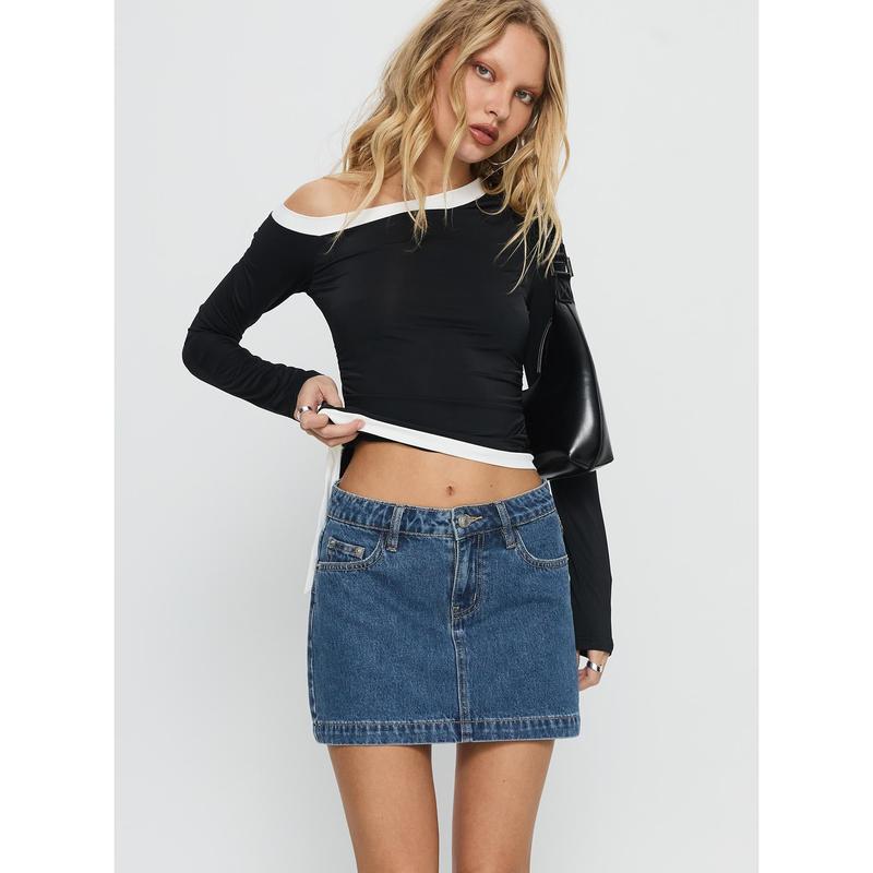 Nickei Denim Mini Skirt Mid Wash