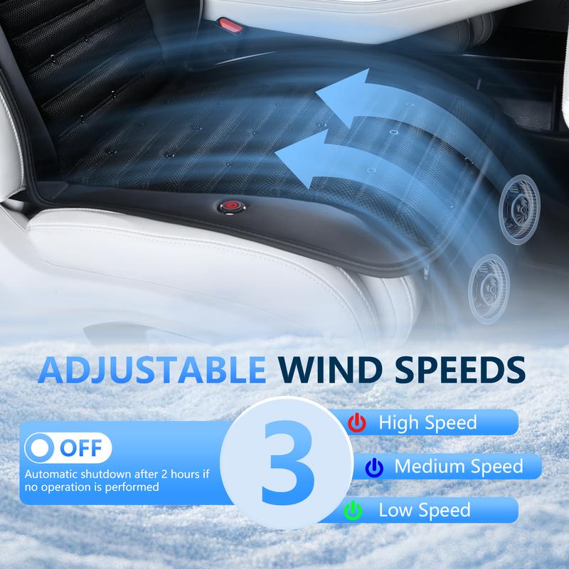 Florich 12V/24V Cooling Car Seat Cushion - Ice Cooling Gel Pad w/ 3 Speed Fans - Universal Fit for Car/Truck/SUV - Summer Cooler Seat Cover - Ventilated Back Support - (Black  Cushion and Back Cushion)