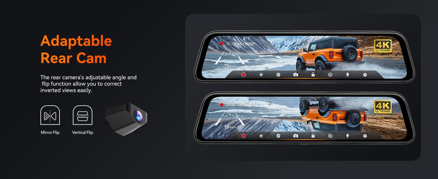 WOLFBOX G840S cámara de salpicadero con espejo de 12″ en 4K, Wi-Fi 5,8 GHz y GPS, doble cámara, visión nocturna, tarjeta de 32 GB, lente frontal 170° y trasera 140°, monitor de estacionamiento 24 h, TikTokShopHolidayHaul, grabadora para automóvil