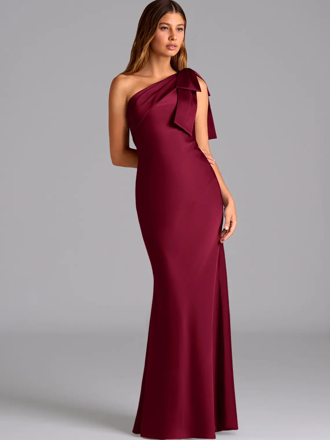 Azazie Yuanna Mermaid One-Shoulder Statement-Bow Bridesmaid Wedding Guest Satin Dress