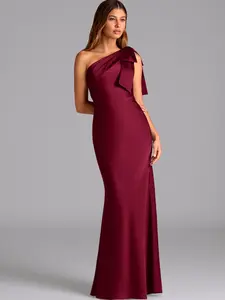 Azazie Yuanna Mermaid One-Shoulder Statement-Bow Bridesmaid Wedding Guest Satin Dress