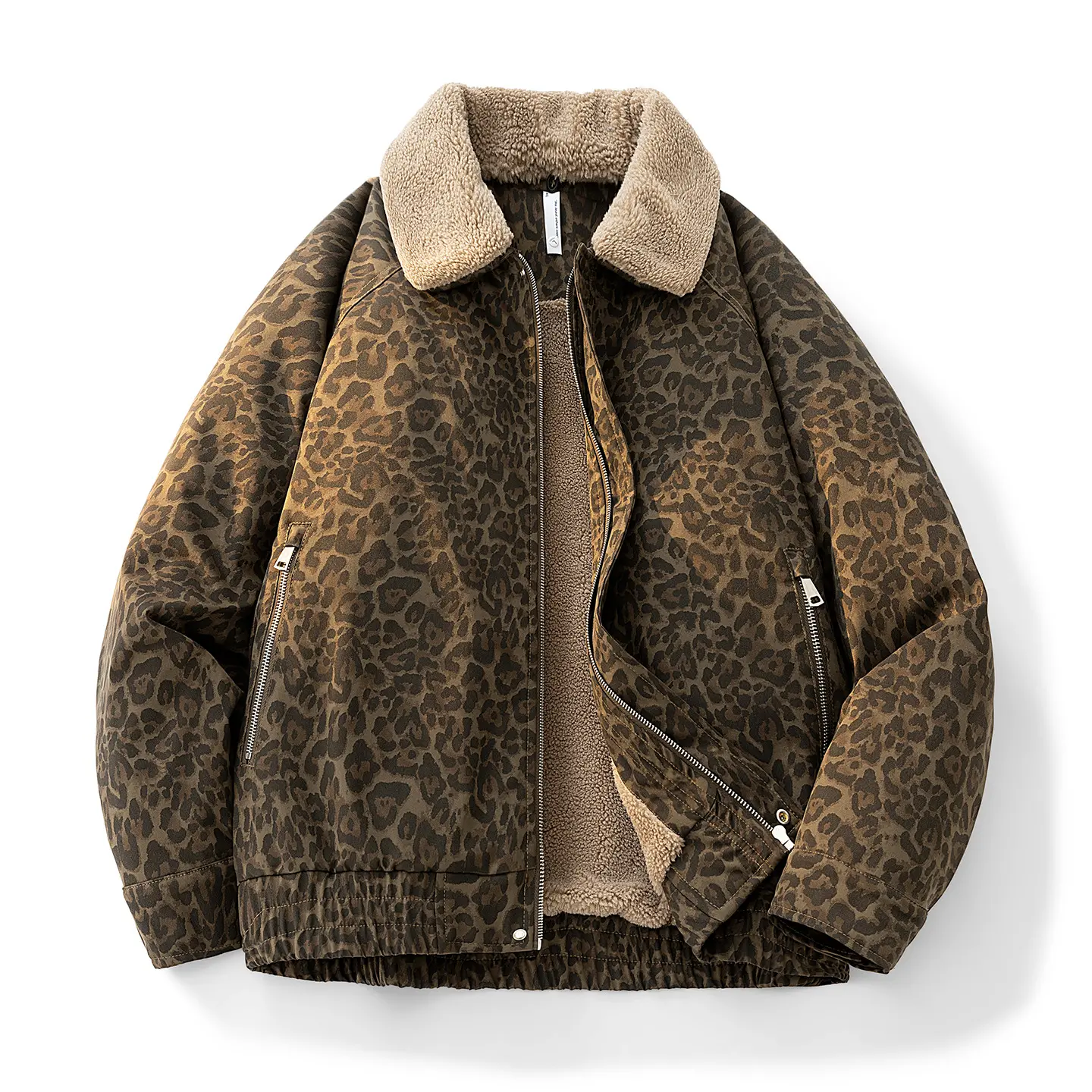 Retro leopard print jacket for men, a casual and loose fit, with Turn-Down Collar