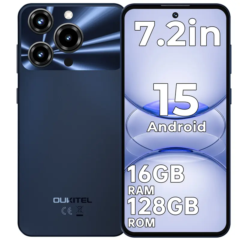OUKITEL C69 SE Cell Phone Unlocked, 7.2''120Hz Display, 16GB(4+12)+128GB/TF 1TB Smartphone, 6000mAh Battery, Android 15 Phones, 64MP+8MP Camera, 4G Dual SIM Mobile Phone, GPS/OTG/Face ID/T-Mobile