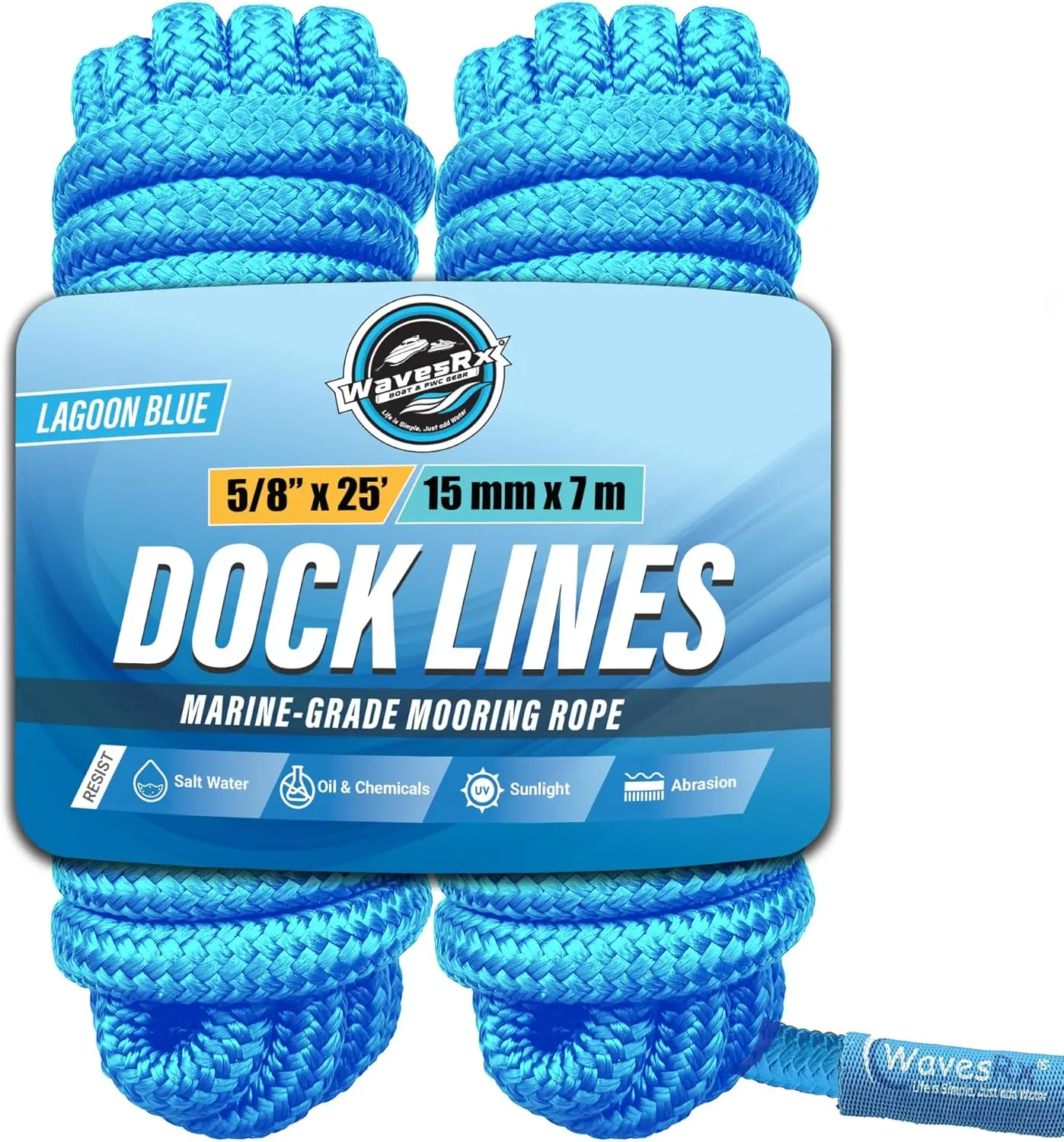 Premium Nylon Boat Dock Lines & Ropes for Docking & Pontoon | Double Braided Marine Rope | UV & Saltwater Resistant Dock Ropes for Boats & Mooring (Lagoon Blue, 5/8" x 25')