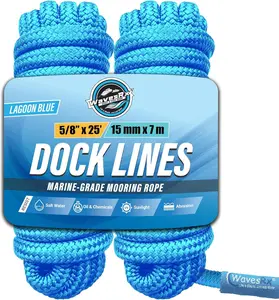 Premium Nylon Boat Dock Lines & Ropes for Docking & Pontoon | Double Braided Marine Rope | UV & Saltwater Resistant Dock Ropes for Boats & Mooring (Lagoon Blue, 5/8" x 25')