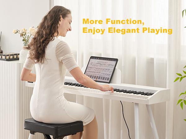88 Key Piano Keyboard with Piano Bench Semi Weighted Keys Portable Electric Piano 3 Pedals Built-in Speakers USB MIDI Storage Stool