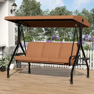 3-Seat Patio Swing with 2-in-1 Design, Cup Holders, Thickened Removable Cushions and Weather-Resistant Steel Frame, for Backyard Porch Garden Patio