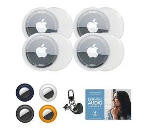 Apple AirTags 4 pk with Silicon e Holder and 2 Piece Silver Ch arms
