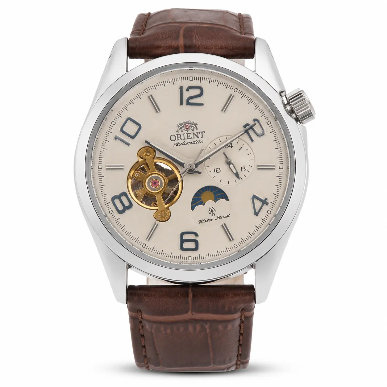 Men's High-Quality Analog Wristwatch - Retro Charm Round Open Heart Skeleton Dial, Moon Phase, Luminous Hands, Interchangeable Steel&Leather Straps for Business Casual Use, Analog Wristwatches