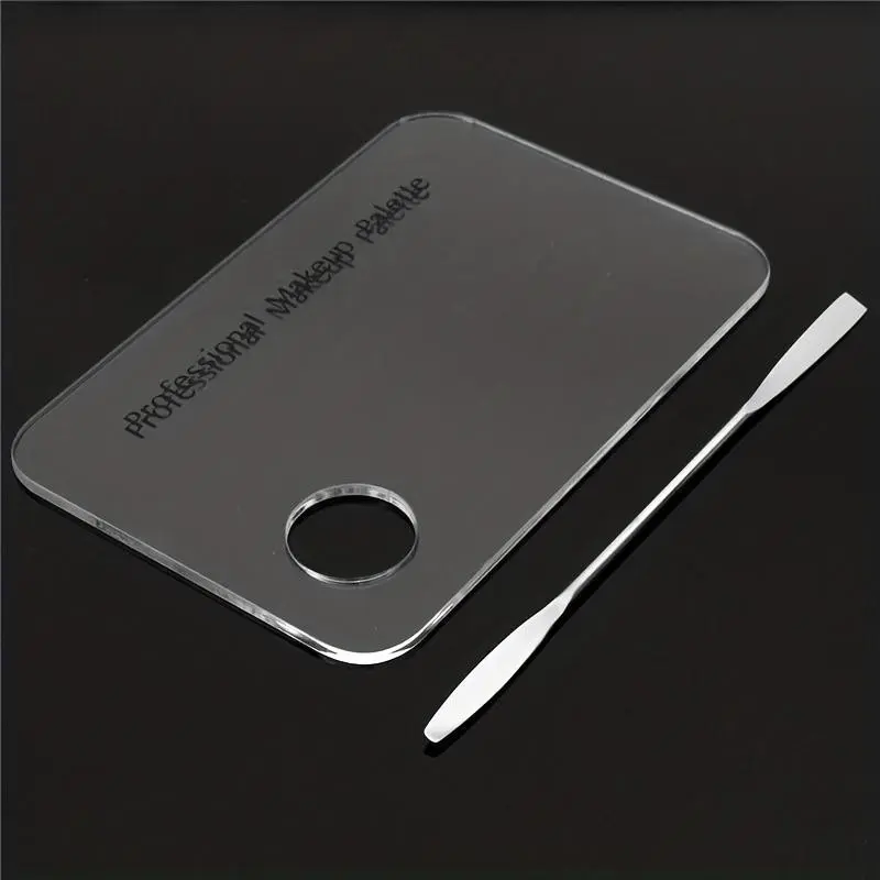 Transparent Acrylic Makeup Palette with Stainless Steel Spatula, Professional Cosmetic Mixing Tray for Foundation, Nail Polish, Eyeshadow, Easy to Clean, Makeup Tool