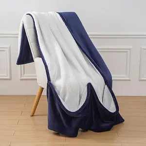 Warm & Cozy Plush and Sherpa 60" x 70" Throw with Foot Pocket Warm & Cozy Plush and Sherpa 60" x 70" Throw with Foot Pocket