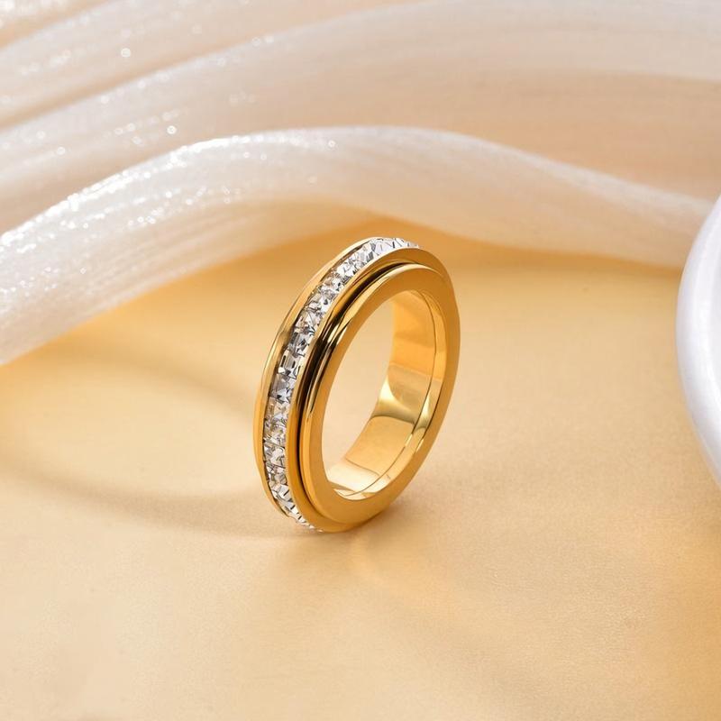 Anxiety Rings for Women and men Titanium Steel Spinner Fidget Band Rings Cubic Zirconia Relieving Anxiety Wedding Promise Lucky Rings Comfort Fit Size 5 to 10