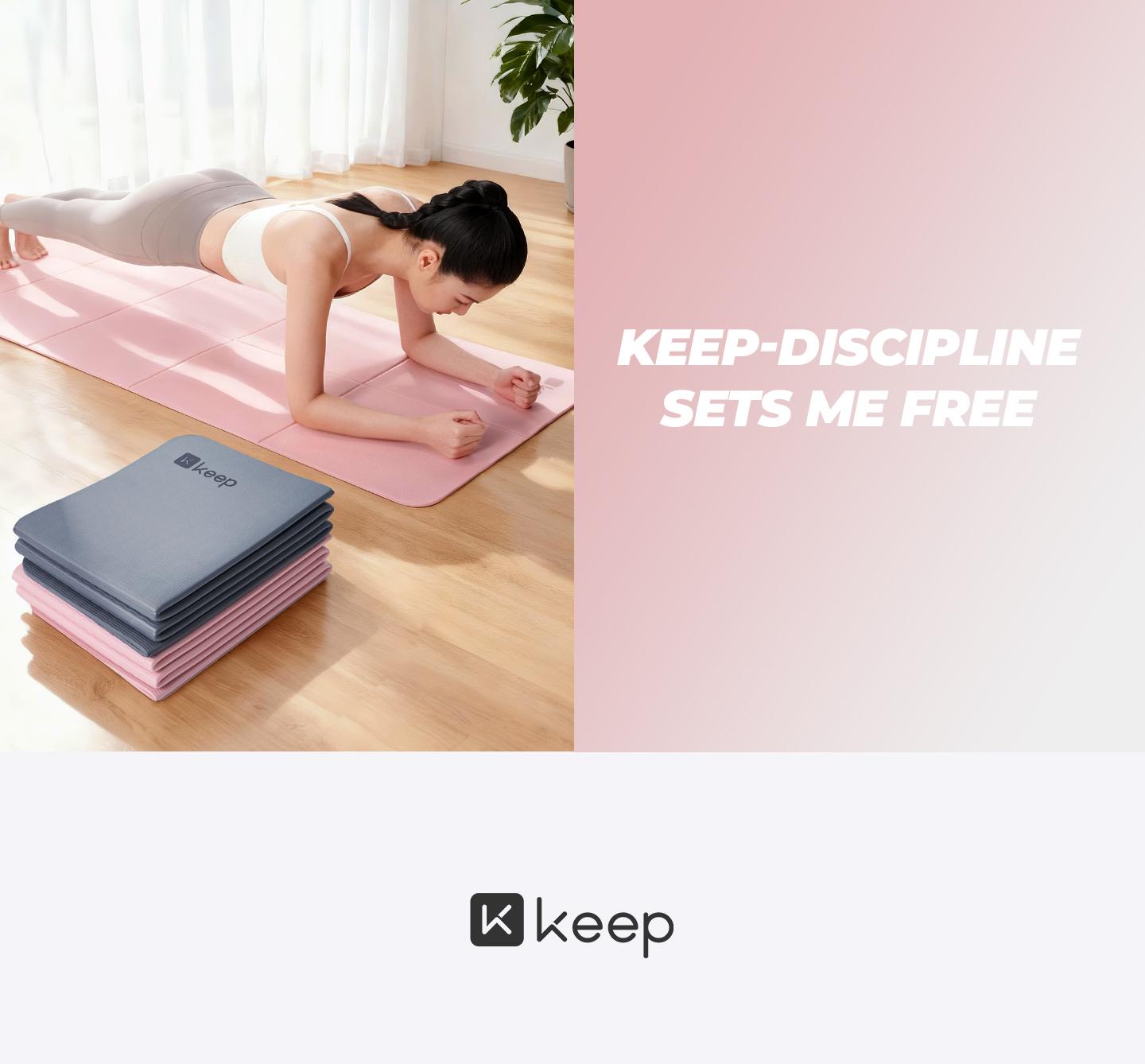 KEEP Folding Yoga Exercise Mat,72''x 24'' 6mm Thick Anti-Slip Antibacterial Easy Storage Portable Exercise Mat for Home Gym Travel with Elastic Sport Band