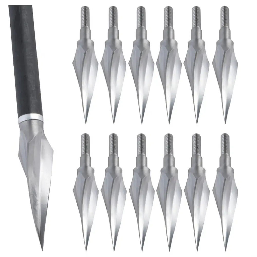 Archery Arrowheads 12 Pack, Silver Aluminum Alloy Tips for Compound & Recurve Bows, Outdoor Sport Training and Hunting