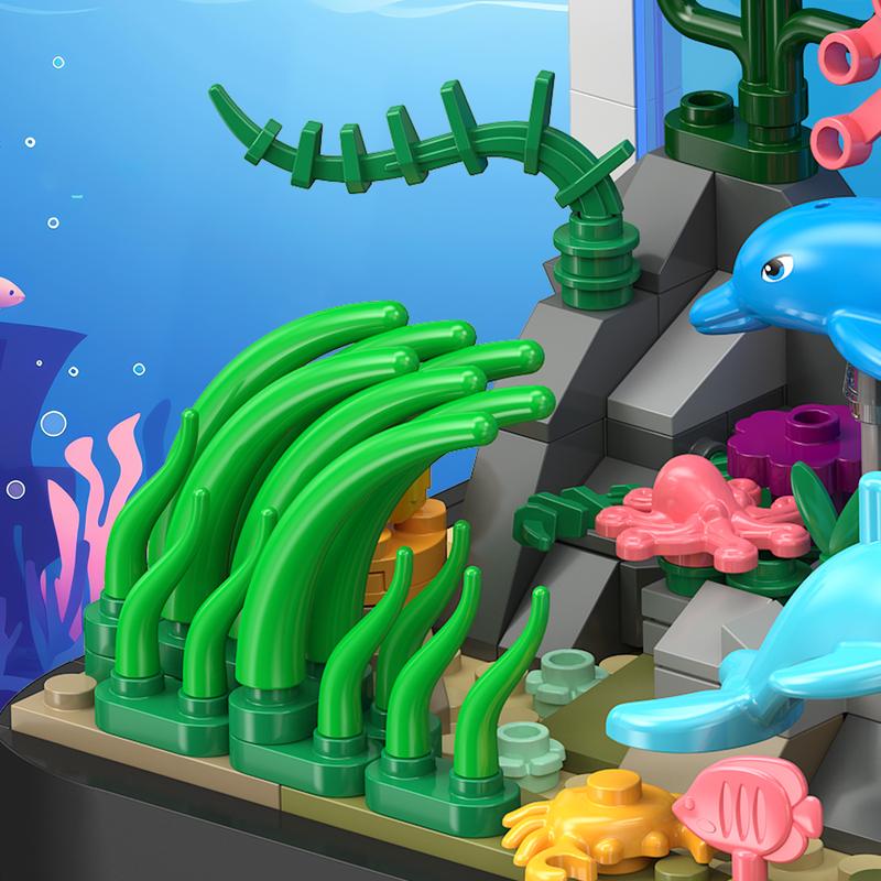 HOGOKIDS Aquarium Building Set 2 Styles Oceanarium Toy with Dolphins, Sharks, Crabs, Turtles, Clownfish, Marine Life, 1316PCS Undersea World Magnetic Blocks for Ages 6-12