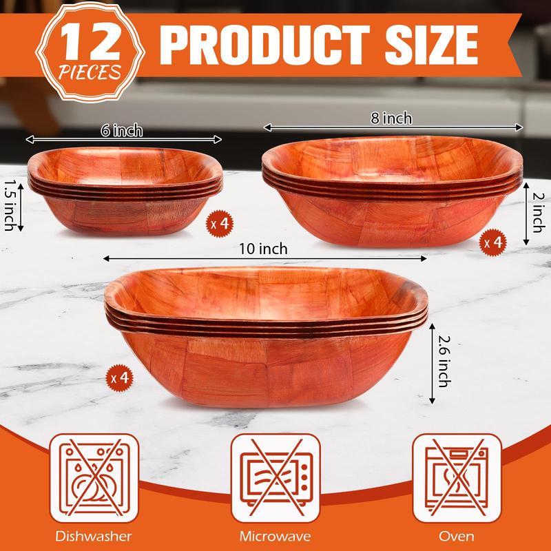 12 Pieces Wooden Salad Bowl, Decorative Salad Bowl 6, 8 and 10 Inch, Wooden Bowls 4 of Each Size, Durable Hardwood Salad Bowl Set For Kitchen And Family Gathering