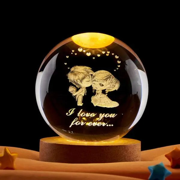 3D Couple Crystal Ball Valentine's Gifts for Her 2.36" Engraved Glass Couple Sphere Gifts with Colorful Lighted Base Decorative Glass Ball Romantic Anniversary Decor Wife Birthday Gifts sympathy gift,Summervibes summerwins