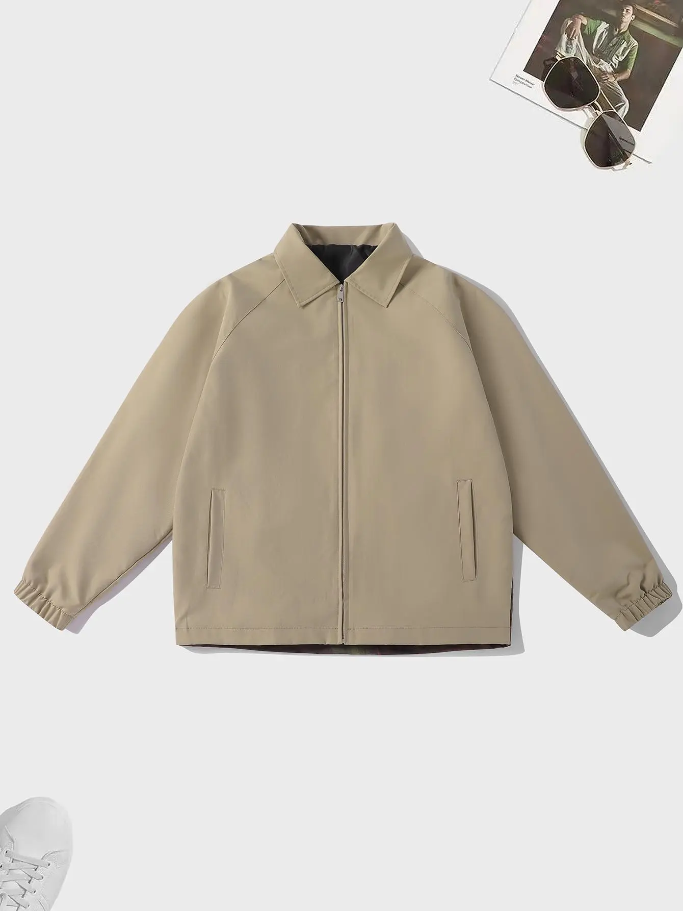 Men’s casual long-sleeve , retro style, lightweight business blazer with zipper, softshell material, classic design, square lapel collar anorak jacket shell men essential distressed bomber polyester clothes superior quality outdoor coat print zip neuter