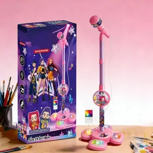 K-pop Sparkle & Sing Kids Karaoke Microphone Toy with LED Light Show Guitar Toy Rumi Mira Zoey Collectibles Portable Music Fun for Ages 3-8 Confidence-Building Toy Ideal Birthday Gift for Children Toddler Sing-Along Entertainment
