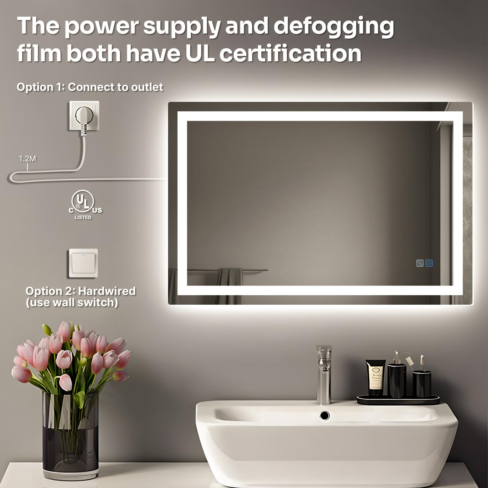 HYPERLITE Dimmable Brightness Bathroom Mirror Lights, 36*28 inches Anti-Fog Function Vanity Mirror Memory Setting LED Wall Mirror , Shatter-Proof Tempered Glass, Modern Illuminated Mirror for Bathroom Dressing Area  SpringGlowUp 48*32 60*36 32*24 36*24