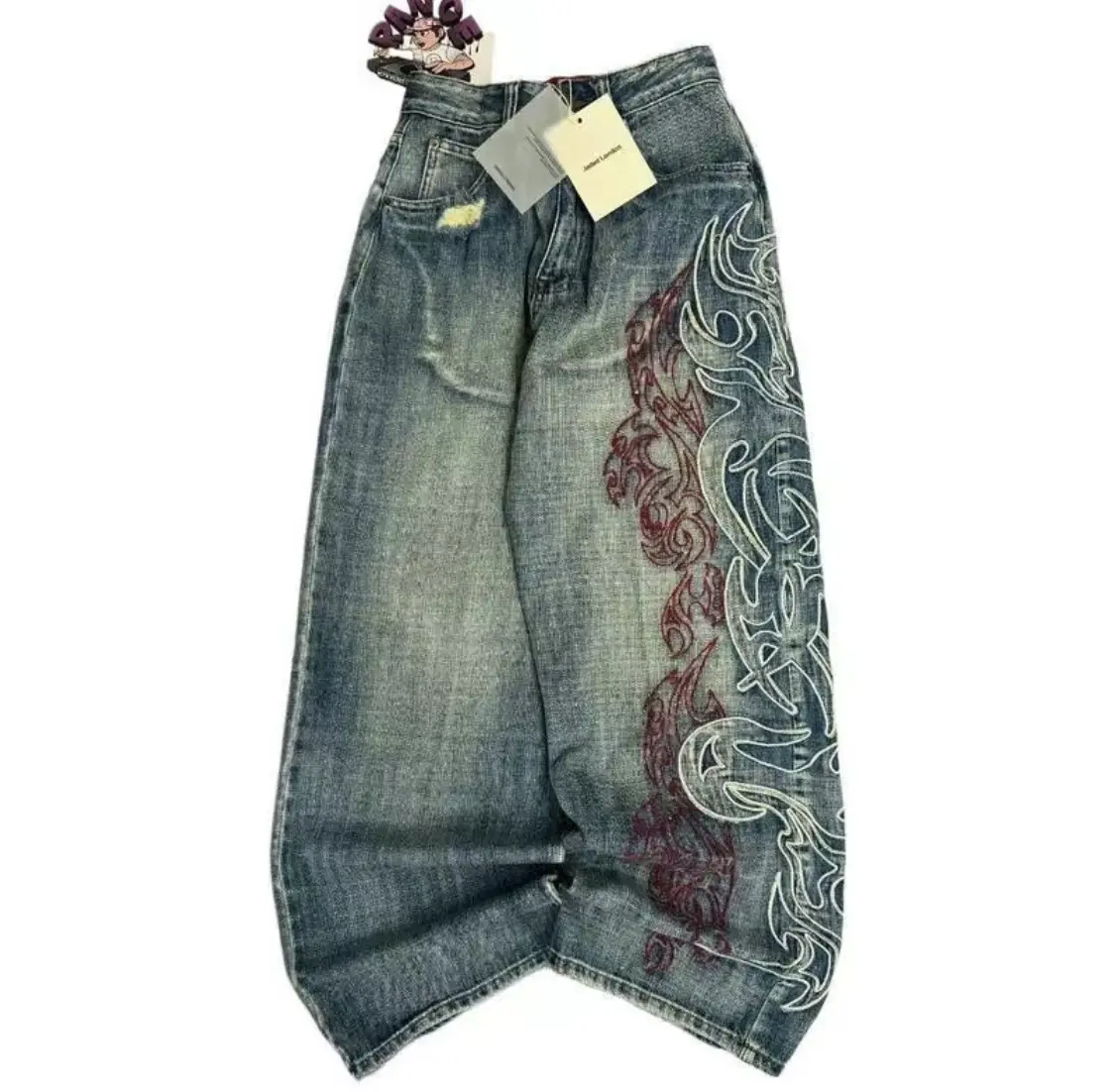 Streetwear Women's Embroidered Wide-Leg Jeans - Vintage Washed, Loose Stylish Long Pants | Womenswear Bottom