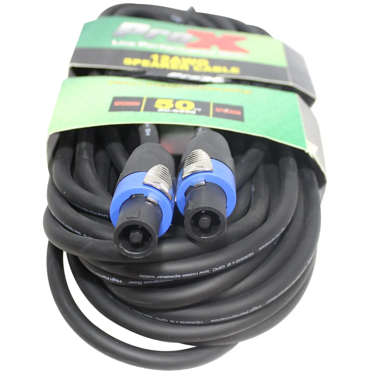 ProX XC-SS50 High Performance 12AWG SpeakOn-to-SpeakOn Speaker Cable, 50' Single Cable with Copper Wire Core