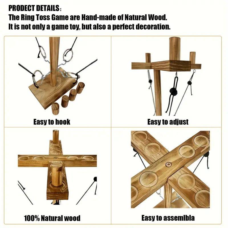 【Christmas gift】Wooden Ring Toss Game - 1PC Outdoor Party Throw Game with Wooden Hook & Rhythm Bracelet - Fun 2-4 Player PK Game for Family Reunions & Camping.