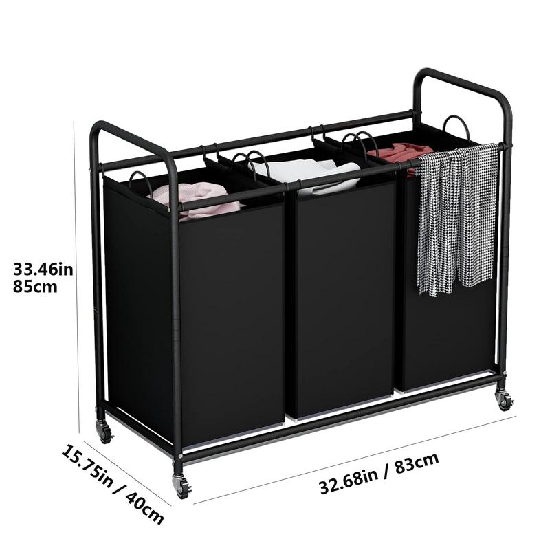 3-Bags Laundry Basket 240L with Heavy-Duty Lockable Wheels and Removable Storage Bag, Suitable for Bedrooms, Living Rooms, and Laundry Rooms - Sturdy and Durable Fabric Storage Box, Laundry Basket, Storage Bucket