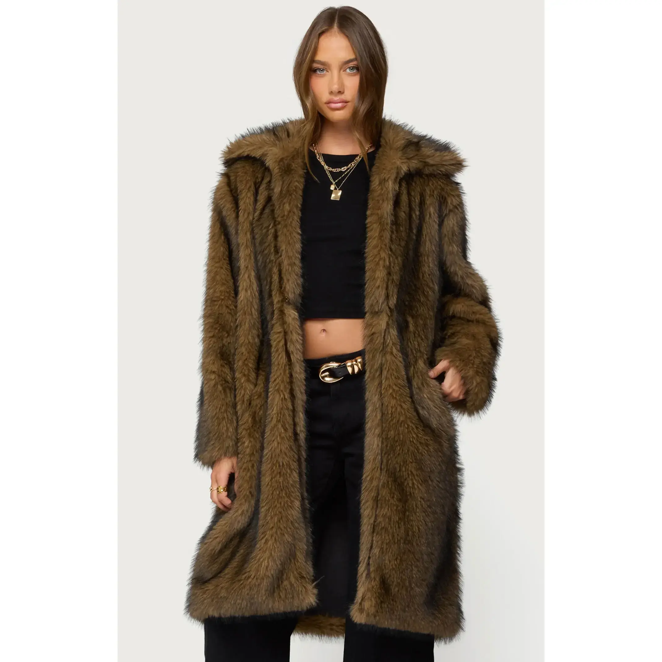 Edikted Women's Saphira Oversized Faux Fur Maxi Coat