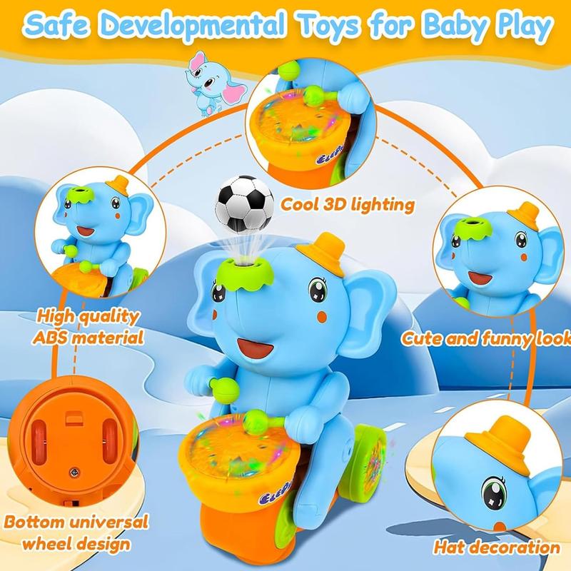 Musical Crawling Baby Elephant Toy with Blowing Balls & Lights Random color- Interactive Sensory Toy for Infants 6-12 Months | Birthday Gift for Boys & Girls ﻿