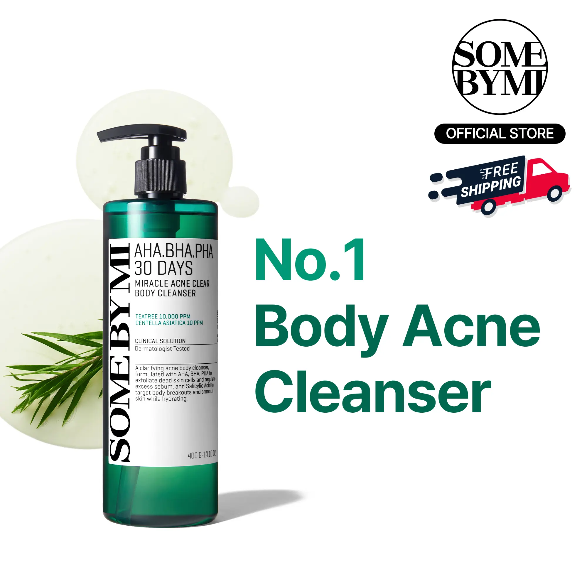 AHA BHA PHA 30 Days Miracle Acne Clear Body Cleanser 13.5oz - Korean Skincare - Salicylic Acid Body Wash For Acne Care & Deep Pore Cleansing