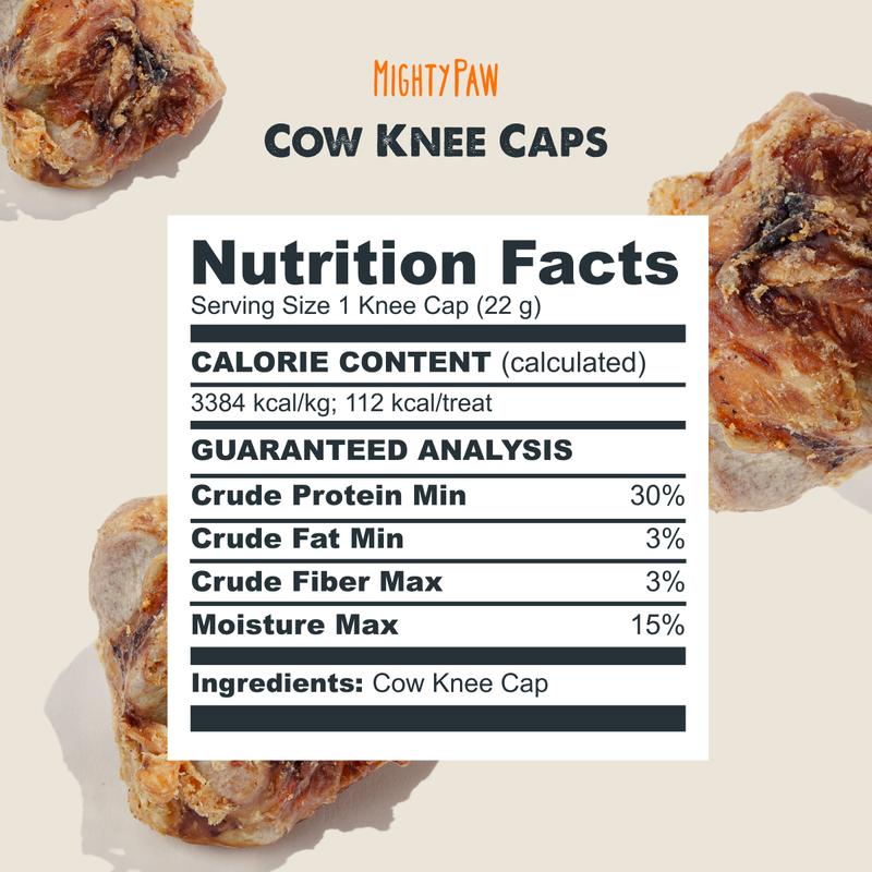 Mighty Paw Naturals Cow Kneecap Chews for Dogs 8 Pack - High Protein Meaty Treats Grain-Free Gluten-Free Lactose-Free