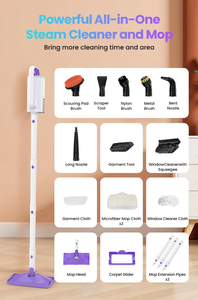 [FebFaves]Steam Mop 12-in-1 Floor Cleaner with Detachable Handheld Steamer for Walls, Grout, Floors, Tiles, Carpets & Grease. Includes Multi-Function Accessories Cleaning Tools Cleaning Set