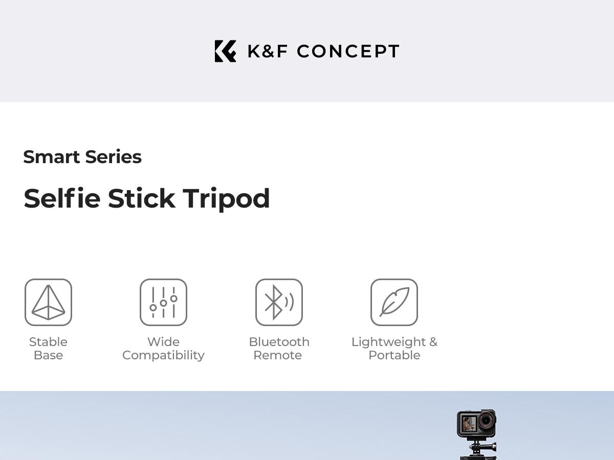 K&F CONCEPT Selfie Stick Tripod – 2-in-1 Phone/Camera Stand with Built-in Remote| For iPhone/Android, Works with Selfie Accessories & GoPro/DJI/Insta360| Ideal for Travel/Live Streaming/Vlogging/Daily Use