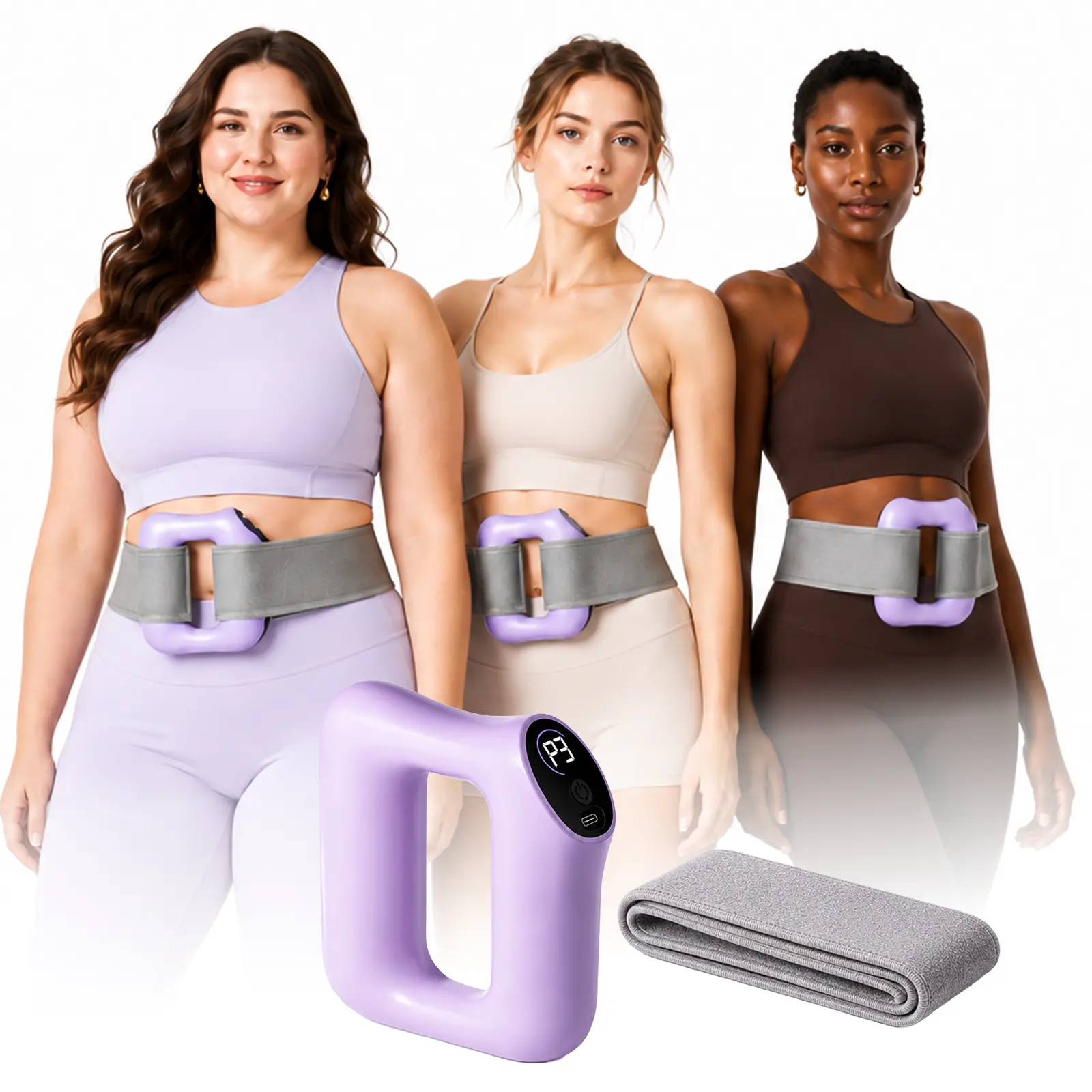 HOPHORSE Portable Vibrating Fascia Massager Wrap-Around Belt - Hands-Free Abdominal Muscle Relief, Breathable Knit Strap, Cordless Recovery, 8 Settings for Daily Comfort, Adjustable