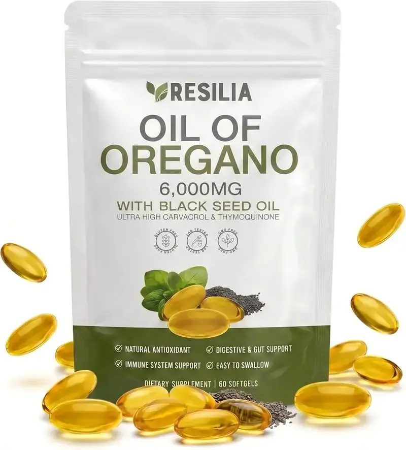 Resilia Softgels with Black Seed Oil – Premium Grade Oregano Oil Capsules for Immune & Digestive Support – Non-GMO, Gluten-Free Softgels – Natural Herbal Wellness Supplement (60 Count)